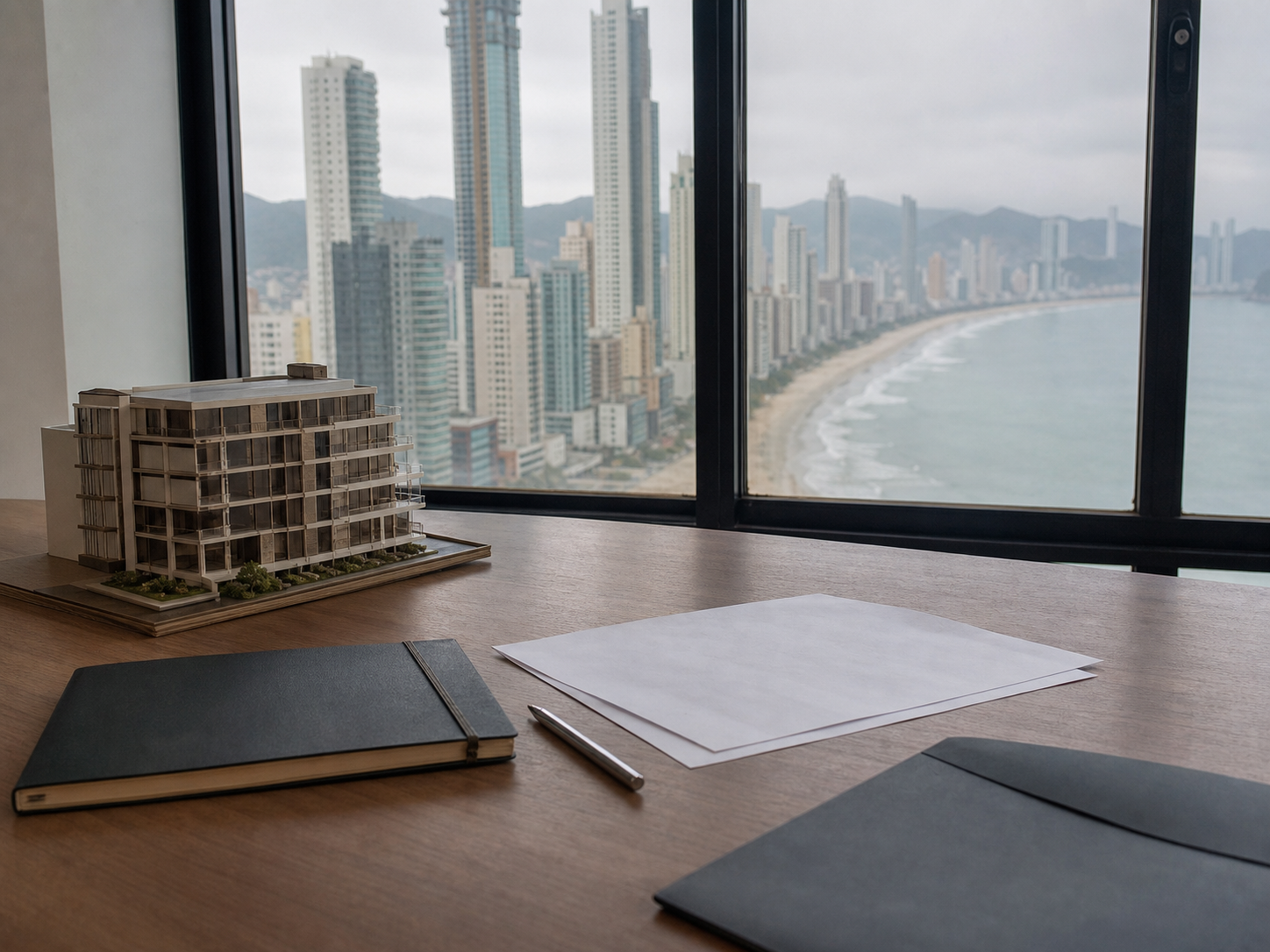 Vista de Balneário Camboriú com documentos imobiliários